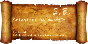 Stieglitz Balambér névjegykártya